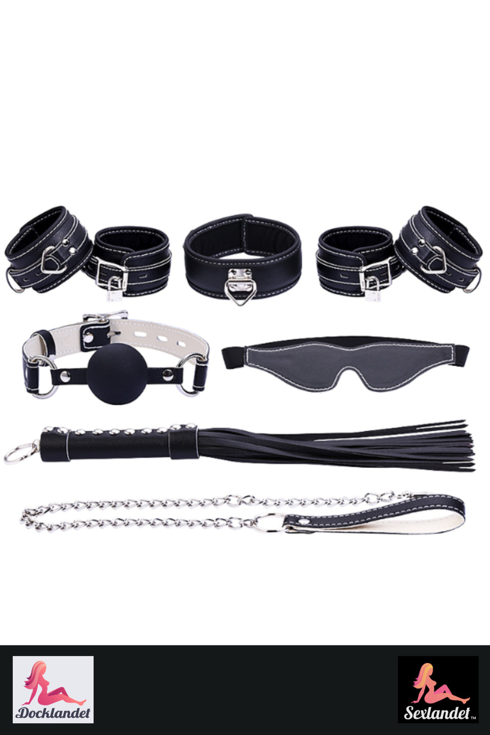 BDSM Kit - Håndjern, pisk, bånd, gagball, øyemaske (sett med 9 deler)