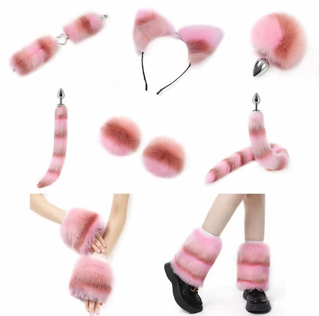 Furry antrekk i fargerik pels (sett med 11 deler)