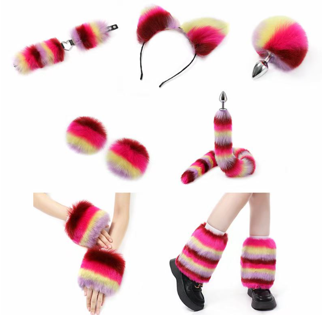 Furry antrekk i fargerik pels (sett med 11 deler)