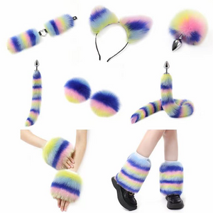 Furry antrekk i fargerik pels (sett med 11 deler)