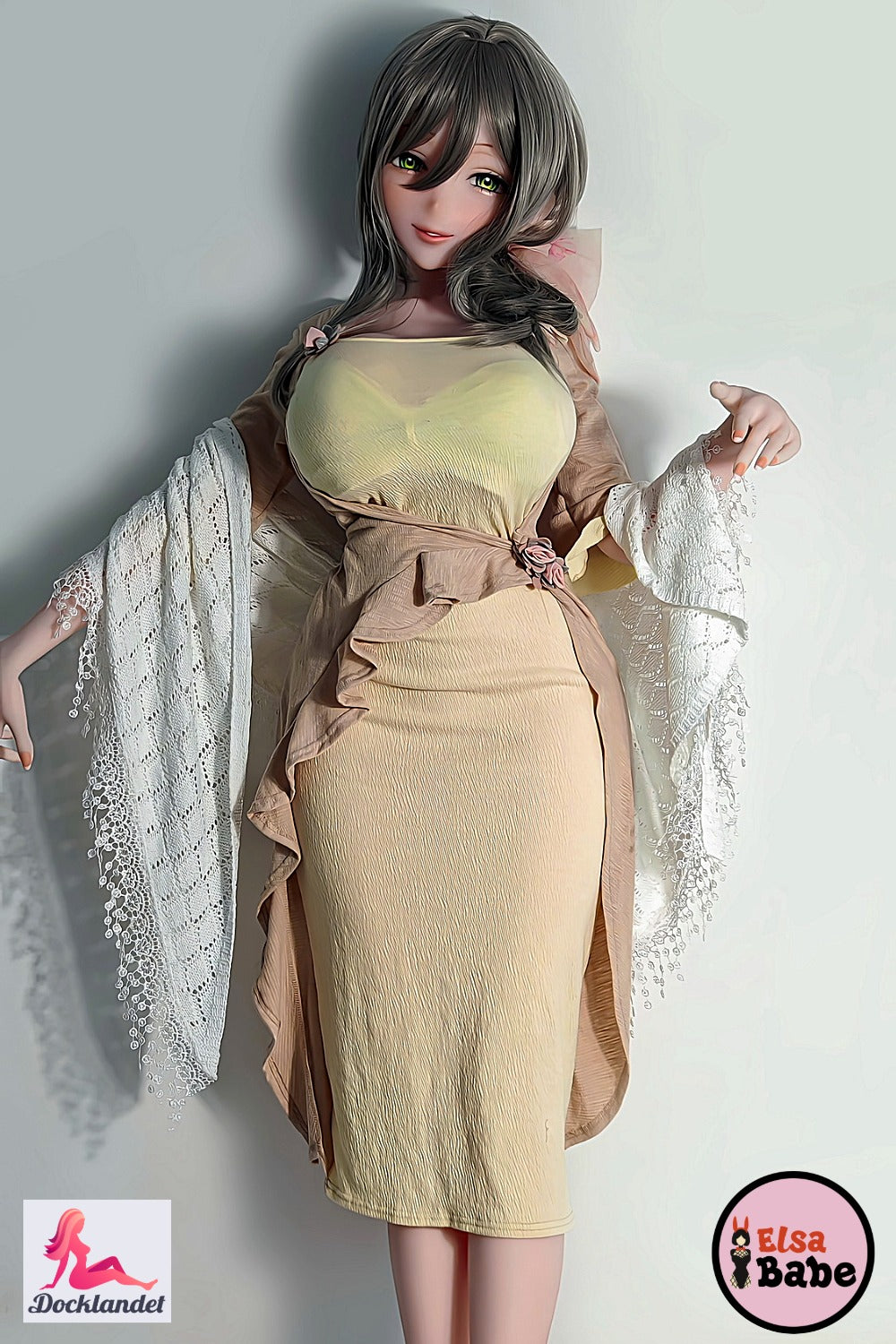 Aono Asuka Elsa Babe 163 cm anime sexdocka med grått hår och gröna ögon