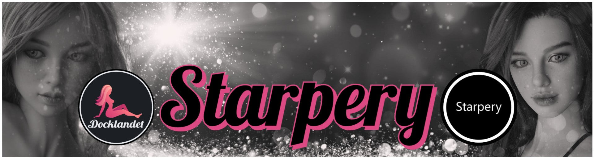 Sexdocka från Starpery. Bilden visar rubriken Starpery och Starpery's och Docklandets logotyper. Om du är ute efter en sexdocka från Starpery hittar du den hos Docklandet!